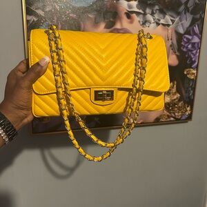 Yellow Quilted Chain Shoulder Bag